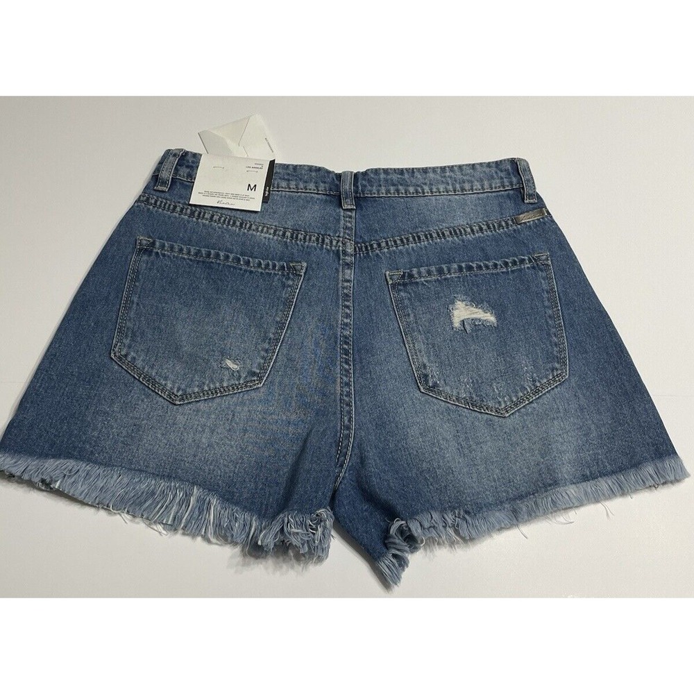 KanCan Women's Medium High Rise Distressed‎ Denim Shorts Blue KC5197D New Tags - Picture 2 of 8